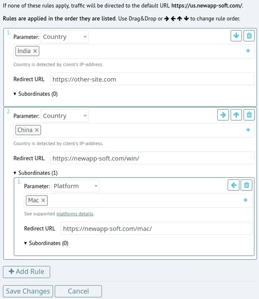 Smart Link Example 2 - country and OS routing